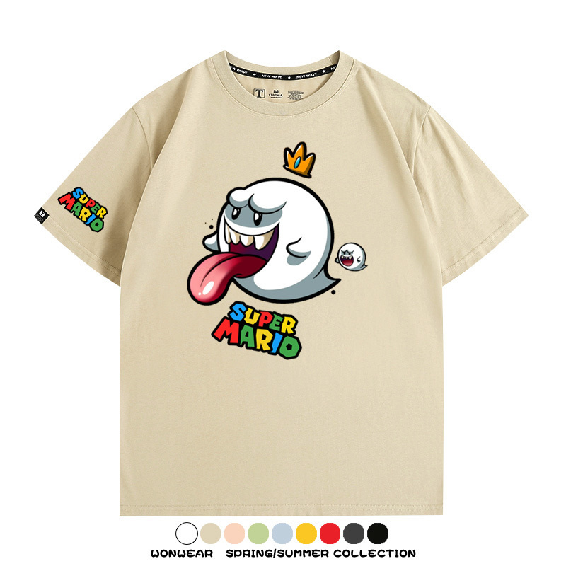 瑪利歐兄弟任天堂周邊短袖游戲卡通蘑菇青少年男寬鬆夏季純棉T恤