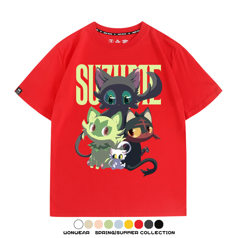 鈴芽之旅精靈寶可夢新葉喵聯名 親子情侶裝寬鬆短袖T