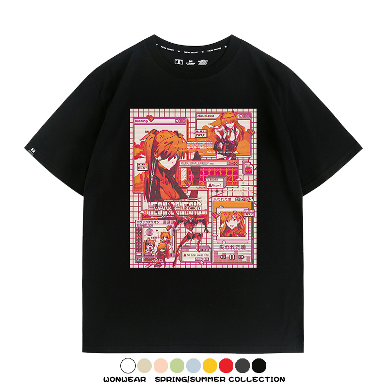 像素風復古EVA動漫明日香潮牌周邊純棉短袖上衣T恤衫夏季寬鬆百搭