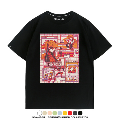 像素風復古EVA動漫明日香潮牌周邊純棉短袖上衣T恤衫夏季寬鬆百搭