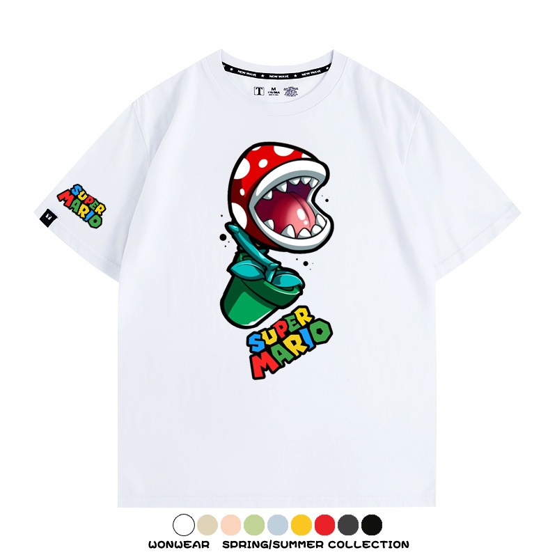 瑪利歐兄弟任天堂周邊短袖游戲卡通蘑菇青少年男寬鬆夏季純棉T恤