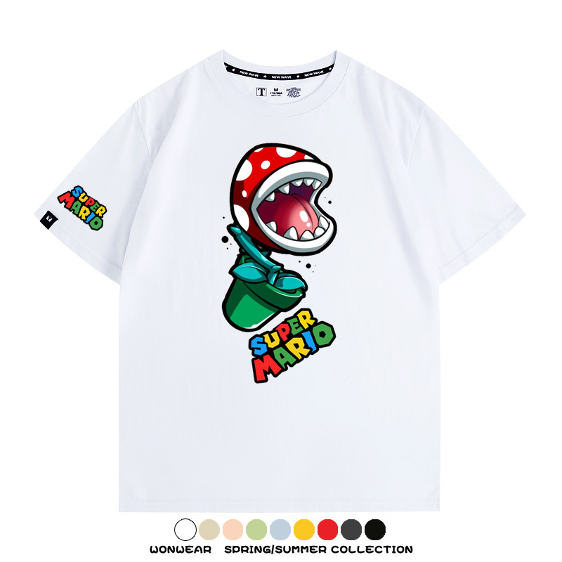瑪利歐兄弟任天堂周邊短袖游戲卡通蘑菇青少年男寬鬆夏季純棉T恤