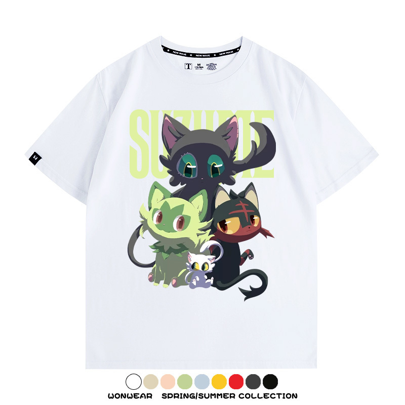 鈴芽之旅精靈寶可夢新葉喵聯名 親子情侶裝寬鬆短袖T