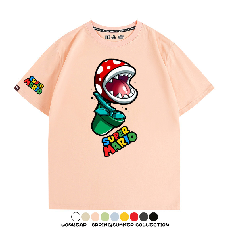 瑪利歐兄弟任天堂周邊短袖游戲卡通蘑菇青少年男寬鬆夏季純棉T恤