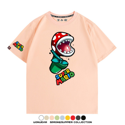 瑪利歐兄弟任天堂周邊短袖游戲卡通蘑菇青少年男寬鬆夏季純棉T恤