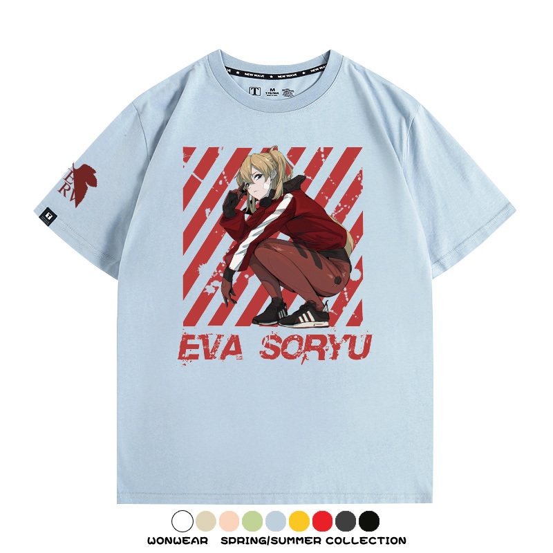 明日香日系潮牌聯名短袖動漫EVA周邊落肩純棉T恤夏青少年情侶上衣