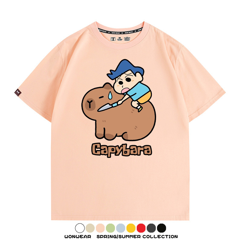 蠟筆小新卡皮巴拉水豚 親子情侶裝寬鬆短袖T