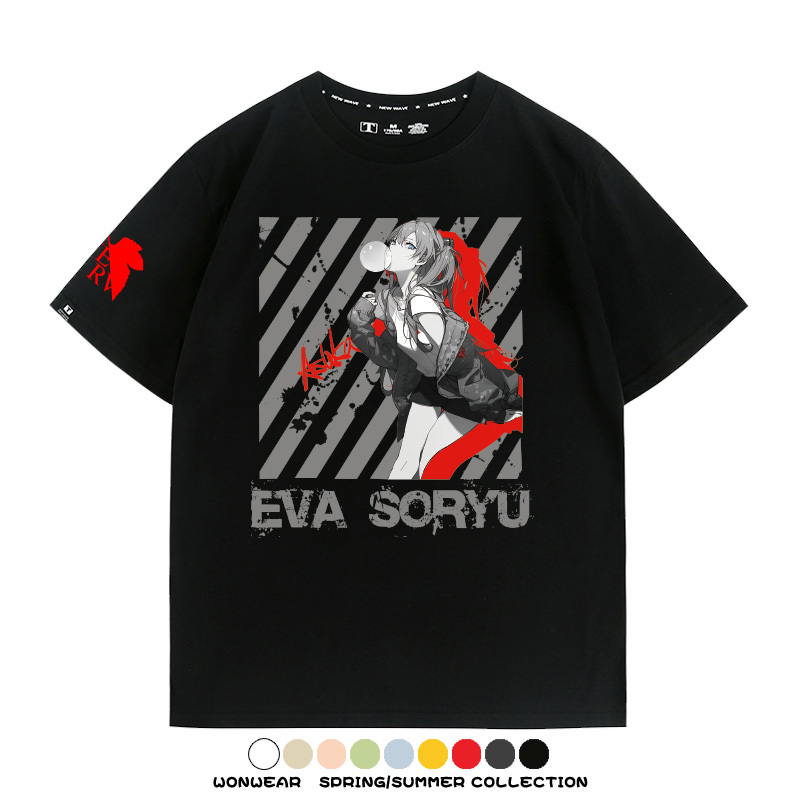 明日香日系潮牌聯名短袖動漫EVA周邊落肩純棉T恤夏青少年情侶上衣