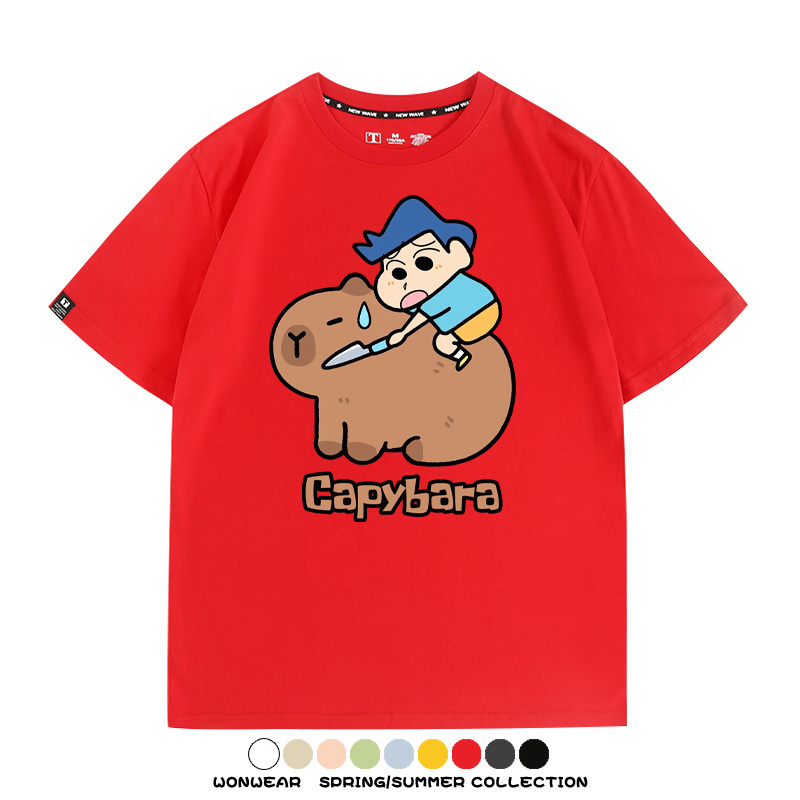 蠟筆小新卡皮巴拉水豚 親子情侶裝寬鬆短袖T