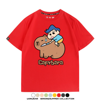 蠟筆小新卡皮巴拉水豚 親子情侶裝寬鬆短袖T