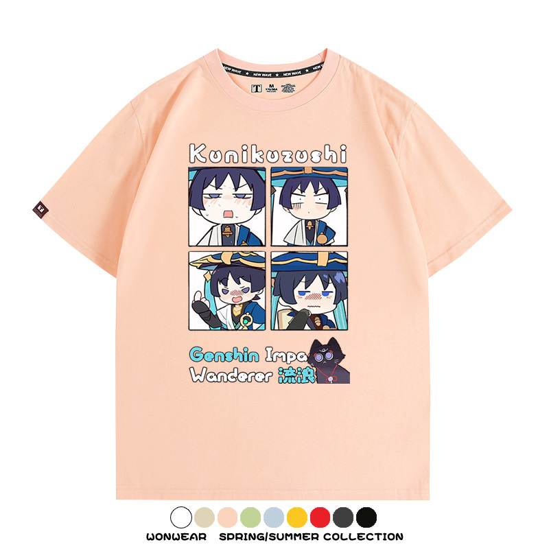 原神遊戲散兵可莉芙寧娜胡桃可愛Q版二次元周邊夏男純棉T恤衫短袖