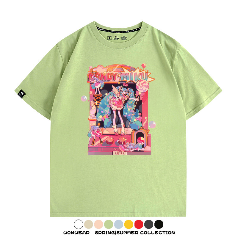 寶可夢歌姬美洛耶塔聯動MIKU初音未來周邊短袖T恤衫夏季純棉上衣寬鬆