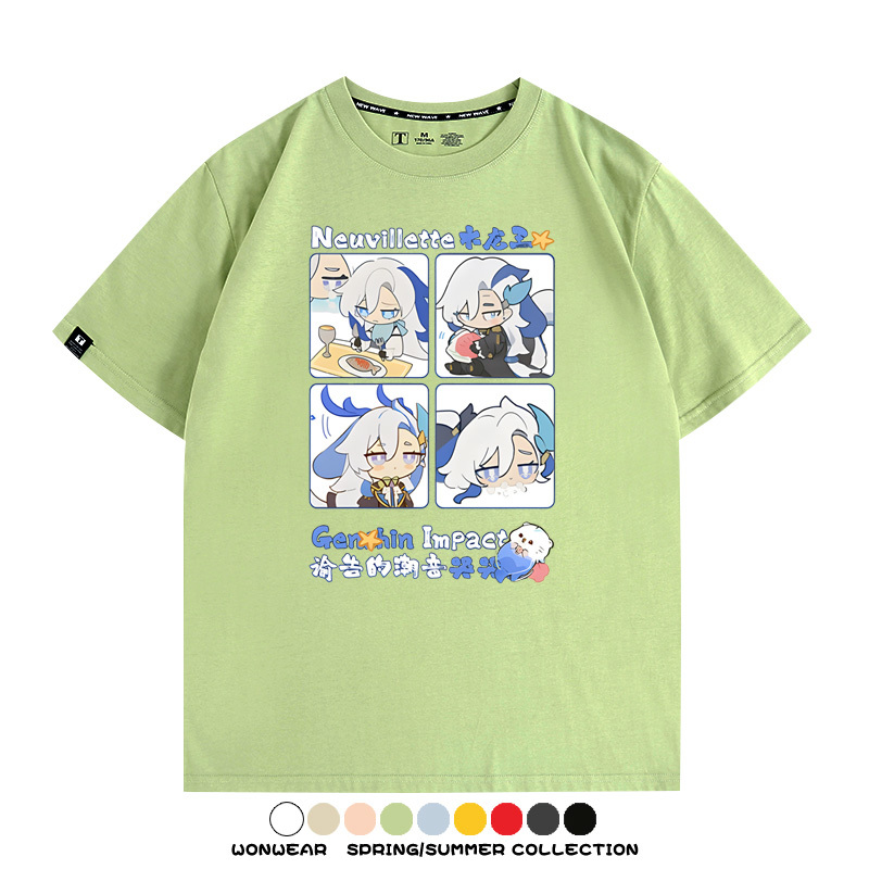 原神遊戲散兵可莉芙寧娜胡桃可愛Q版二次元周邊夏男純棉T恤衫短袖