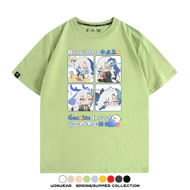 原神遊戲散兵可莉芙寧娜胡桃可愛Q版二次元周邊夏男純棉T恤衫短袖