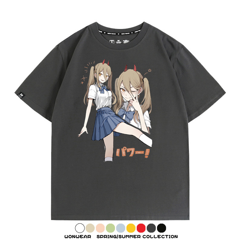 鏈鋸人動漫帕瓦聯名動漫周邊二次元情侶短袖夏季純棉T恤男潮百搭