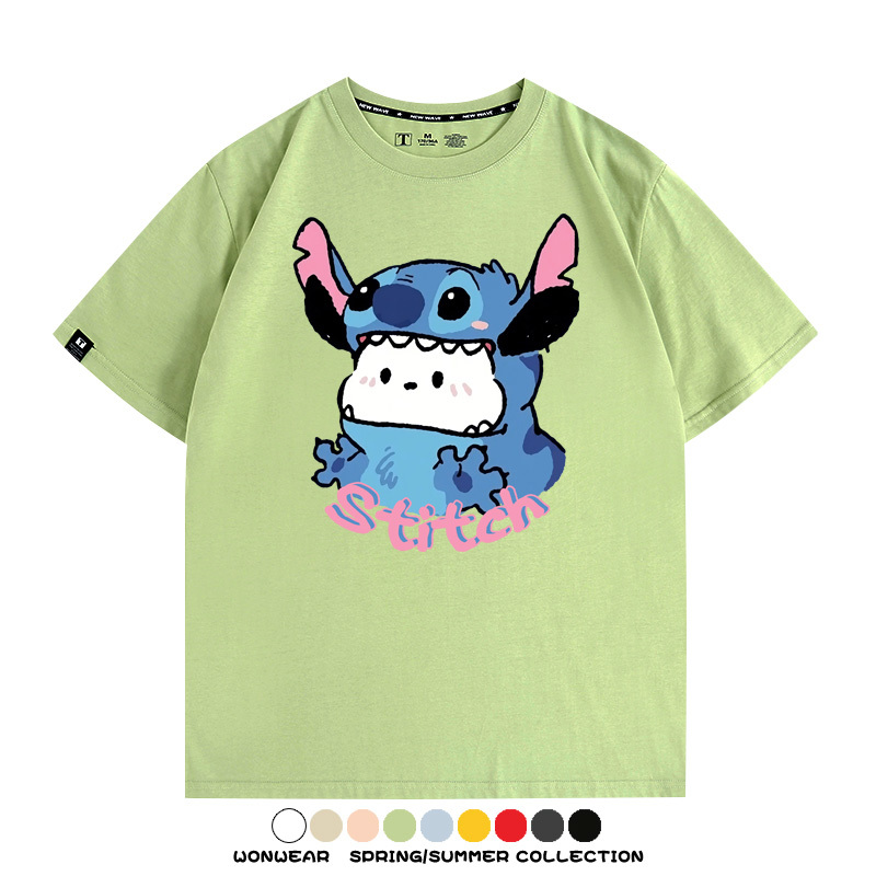 史迪奇三麗鷗帕恰狗聯名 親子情侶裝寬鬆短袖T