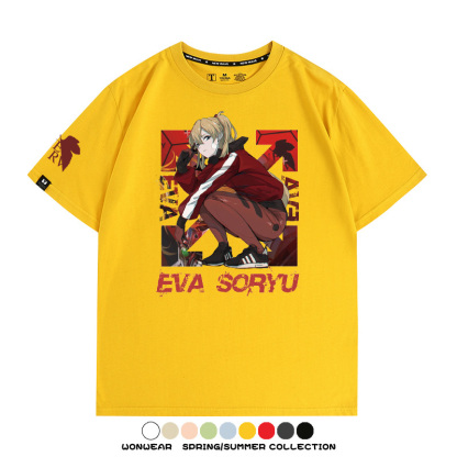 明日香日系潮牌聯名短袖動漫EVA周邊落肩純棉T恤夏青少年情侶上衣