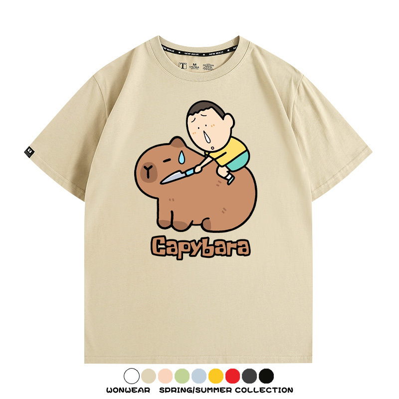 蠟筆小新卡皮巴拉水豚 親子情侶裝寬鬆短袖T