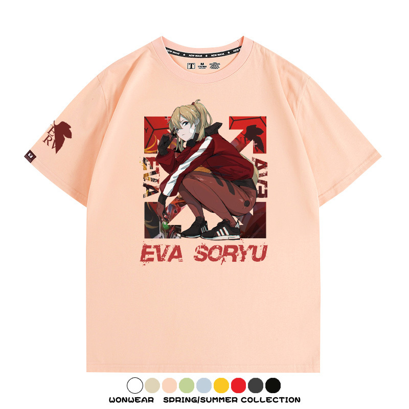 明日香日系潮牌聯名短袖動漫EVA周邊落肩純棉T恤夏青少年情侶上衣