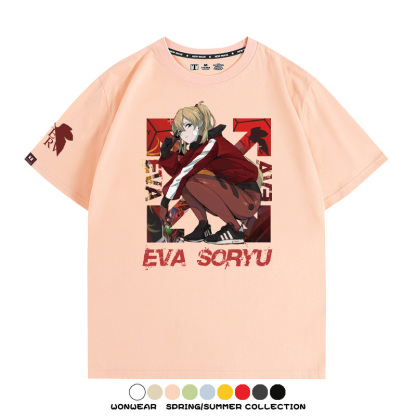 明日香日系潮牌聯名短袖動漫EVA周邊落肩純棉T恤夏青少年情侶上衣