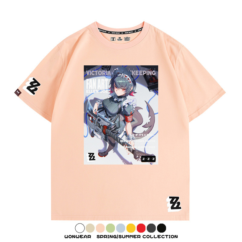 絕區零遊戲鯊魚妹艾蓮聯名款短袖夏季青少年男潮純棉寬鬆百搭T恤