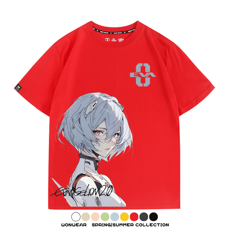 凌波麗EVA日系動漫卡通二次元上衣COS短袖純棉T恤衫eva復古百搭寬鬆