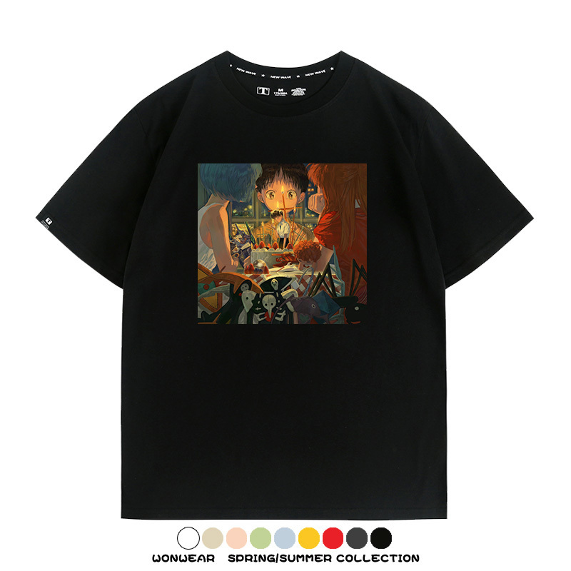 新世紀福音戰士EVA藝術插畫潮牌印花T恤夏季男潮純棉短袖寬鬆上衣