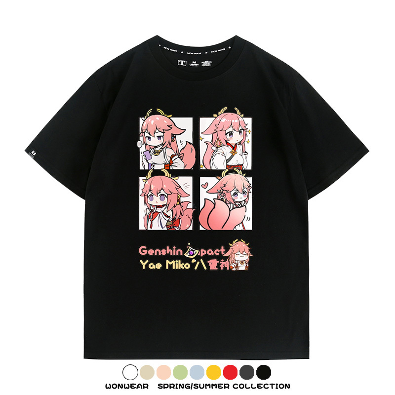 原神遊戲散兵可莉芙寧娜胡桃可愛Q版二次元周邊夏男純棉T恤衫短袖