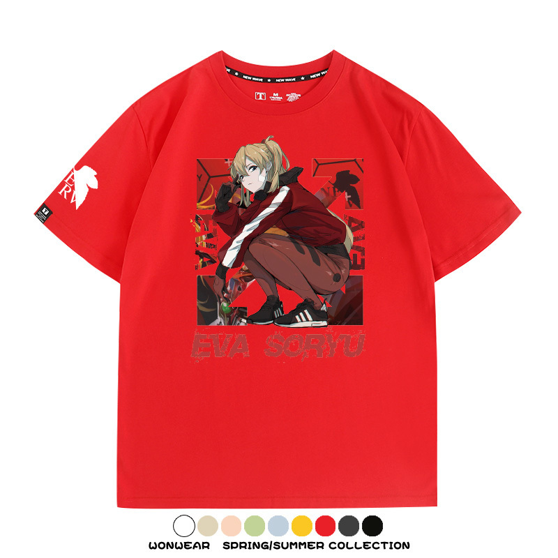 明日香日系潮牌聯名短袖動漫EVA周邊落肩純棉T恤夏青少年情侶上衣