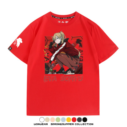 明日香日系潮牌聯名短袖動漫EVA周邊落肩純棉T恤夏青少年情侶上衣