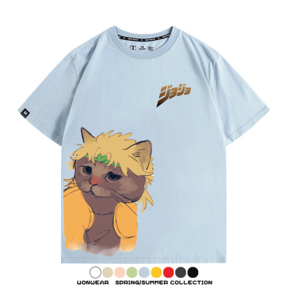 JOJO奇妙冒險聯動網紅嗷嗚貓波仔惡搞動漫短袖t-shirt