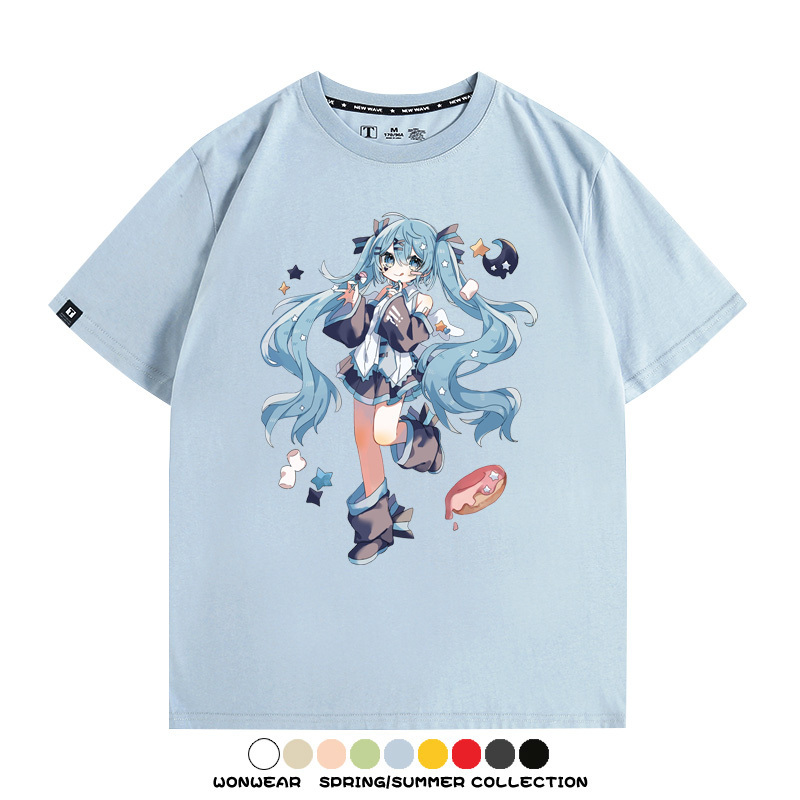 美食MIKU初音未來聯動款情侶短袖上衣純棉T恤衫夏季男潮寬鬆百搭