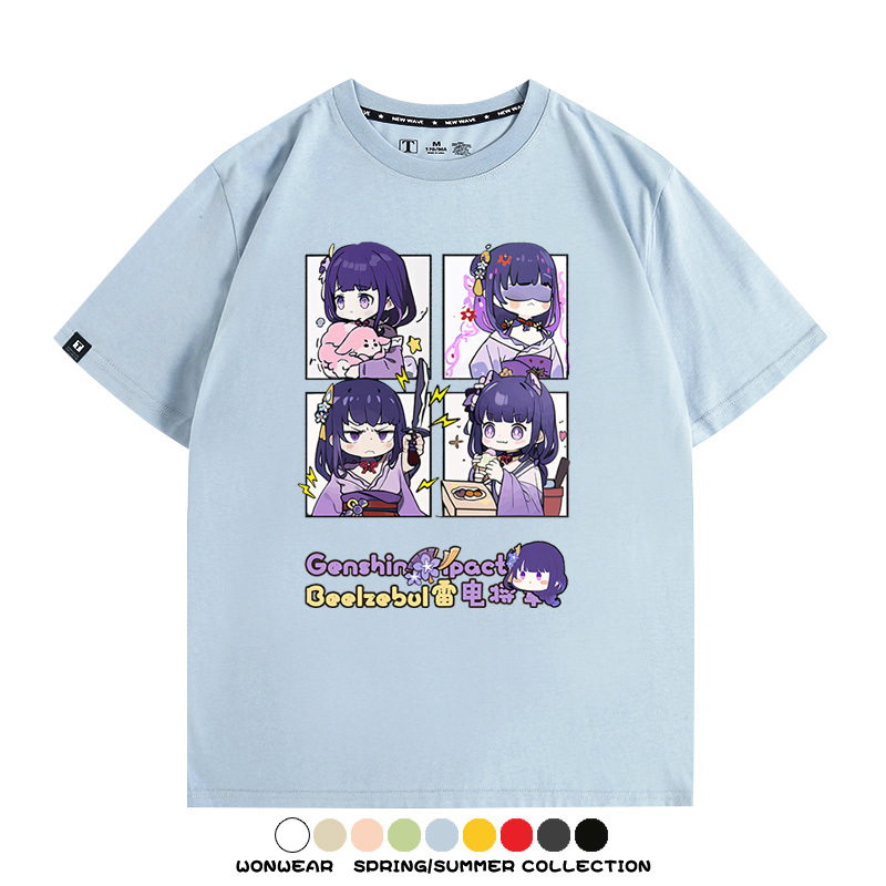 原神遊戲散兵可莉芙寧娜胡桃可愛Q版二次元周邊夏男純棉T恤衫短袖