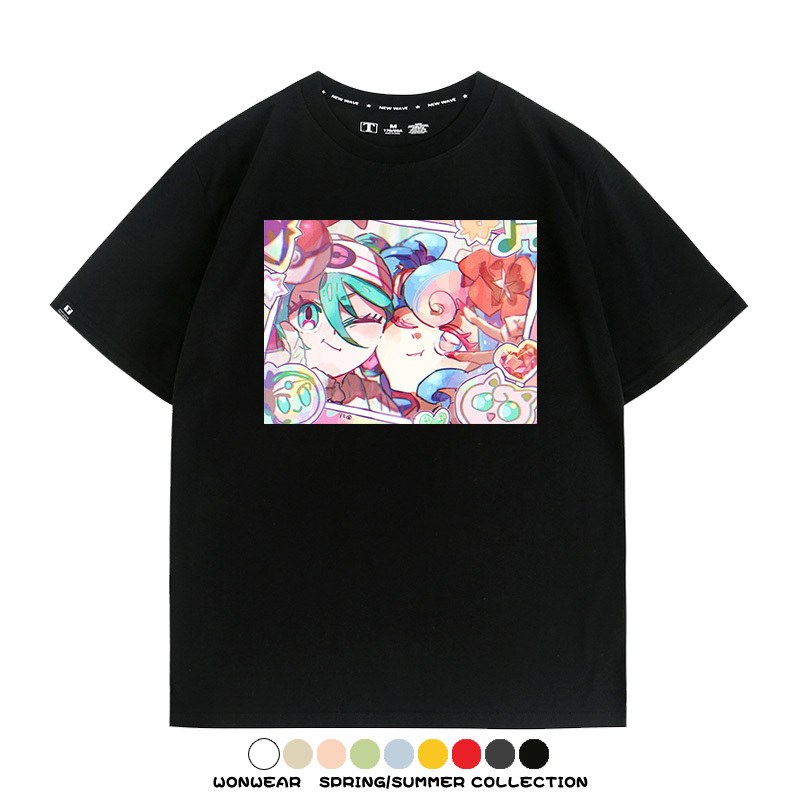 寶可夢皮卡丘聯動V家初音未來miku歌姬周邊短袖純棉T恤上衣夏寬鬆