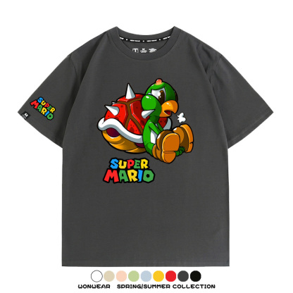 瑪利歐兄弟任天堂周邊短袖游戲卡通蘑菇青少年男寬鬆夏季純棉T恤