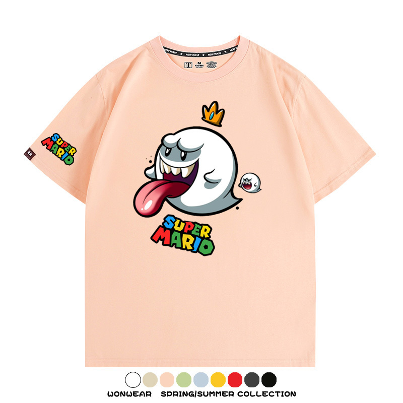 瑪利歐兄弟任天堂周邊短袖游戲卡通蘑菇青少年男寬鬆夏季純棉T恤