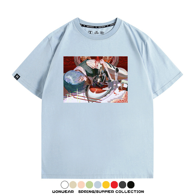 新世紀福音戰士EVA藝術插畫潮牌印花T恤夏季男潮純棉短袖寬鬆上衣