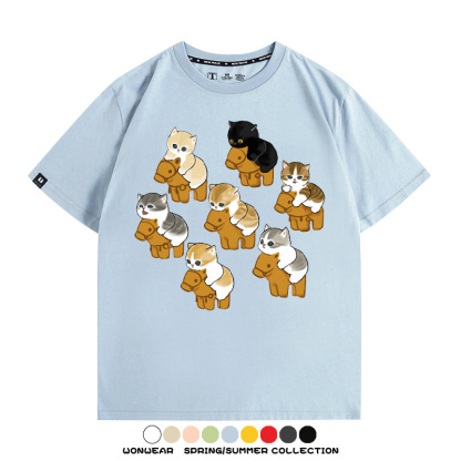 日系貓貓木馬卡通Q版 親子情侶裝寬鬆短袖T