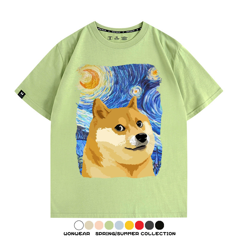 世界名畫吶喊星月夜聯名狗子柴犬 親子情侶裝寬鬆短袖T