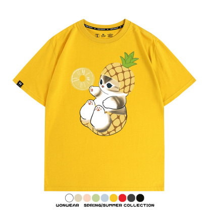 菠蘿貓福珊迪二次元情侶裝t恤衫聯名純棉圓領短袖上衣服卡通喵半袖男