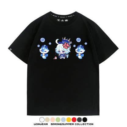 原神遊戲水神芙寧娜芙卡洛斯Q版可愛周邊短袖夏季純棉男潮T恤百搭