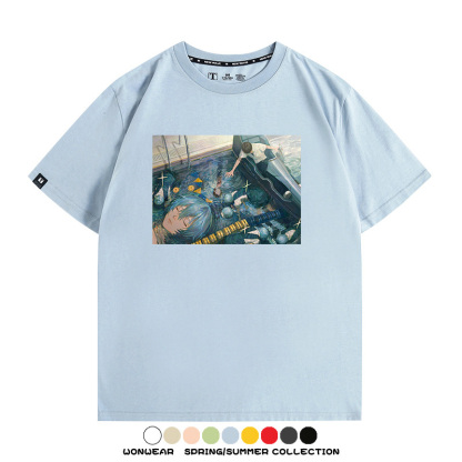 新世紀福音戰士EVA藝術插畫潮牌印花T恤夏季男潮純棉短袖寬鬆上衣