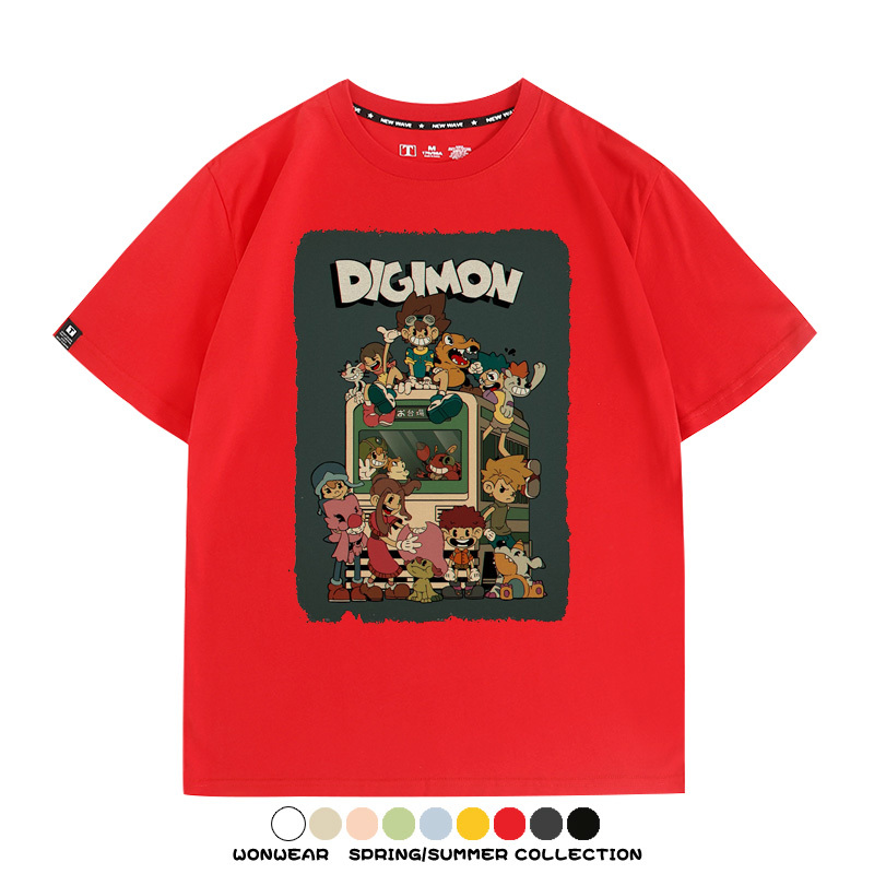 數碼寶貝動漫卡通童年復古周邊上衣純棉短袖T恤衫夏季男寬鬆百搭