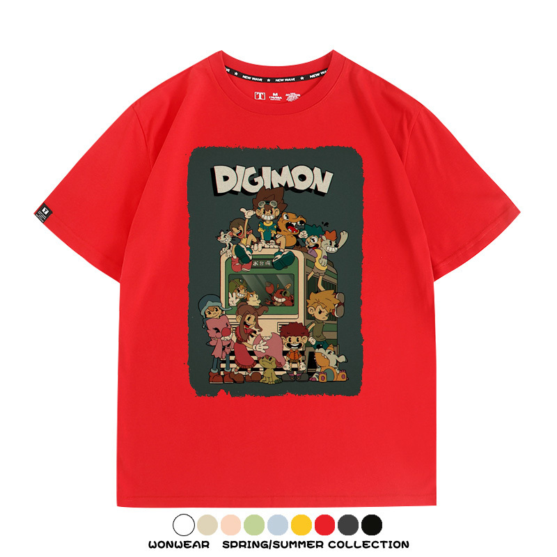 數碼寶貝動漫卡通童年復古周邊上衣純棉短袖T恤衫夏季男寬鬆百搭