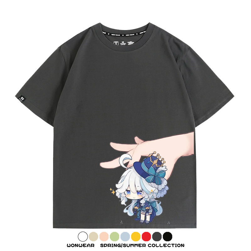 原神遊戲水神芙寧娜芙卡洛斯Q版可愛周邊短袖夏季純棉男潮T恤百搭