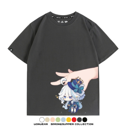 原神遊戲水神芙寧娜芙卡洛斯Q版可愛周邊短袖夏季純棉男潮T恤百搭