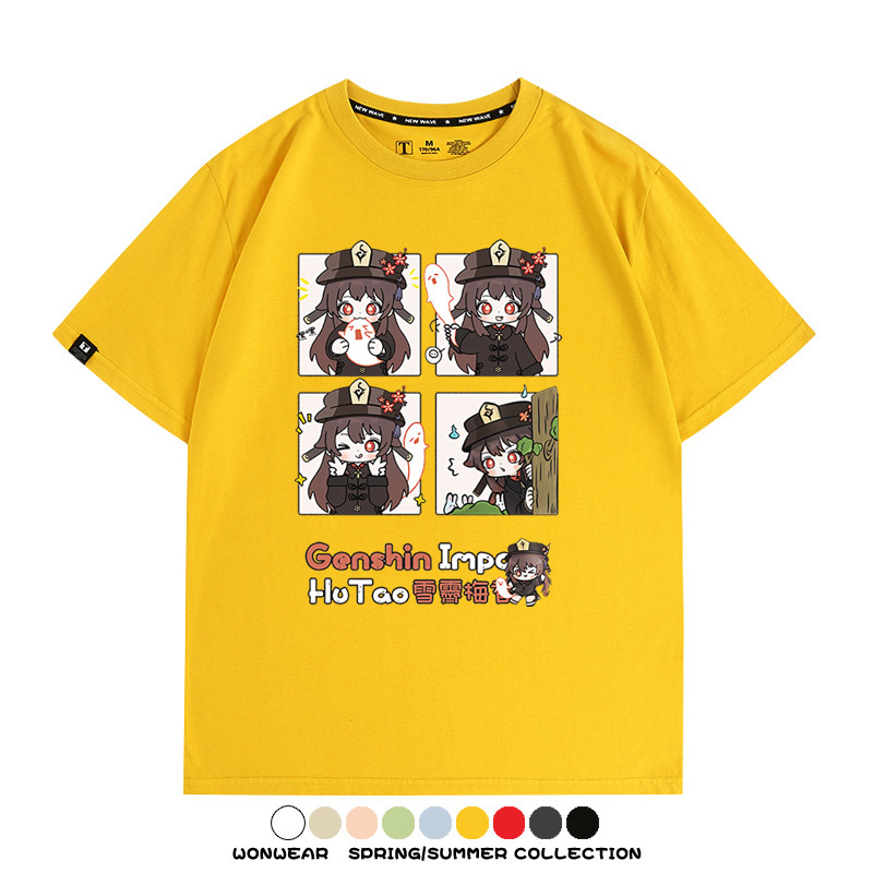 原神遊戲散兵可莉芙寧娜胡桃可愛Q版二次元周邊夏男純棉T恤衫短袖