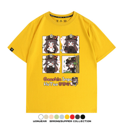 原神遊戲散兵可莉芙寧娜胡桃可愛Q版二次元周邊夏男純棉T恤衫短袖