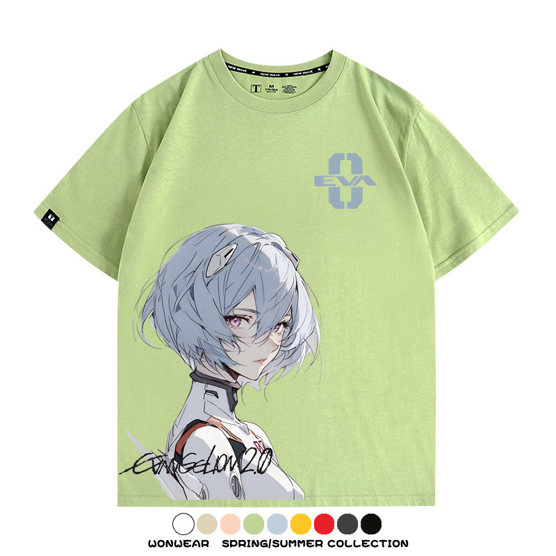 凌波麗EVA日系動漫卡通二次元上衣COS短袖純棉T恤衫eva復古百搭寬鬆