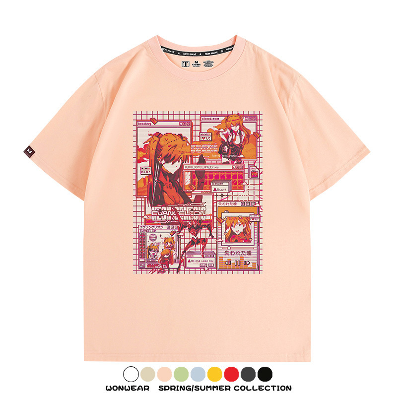 像素風復古EVA動漫明日香潮牌周邊純棉短袖上衣T恤衫夏季寬鬆百搭